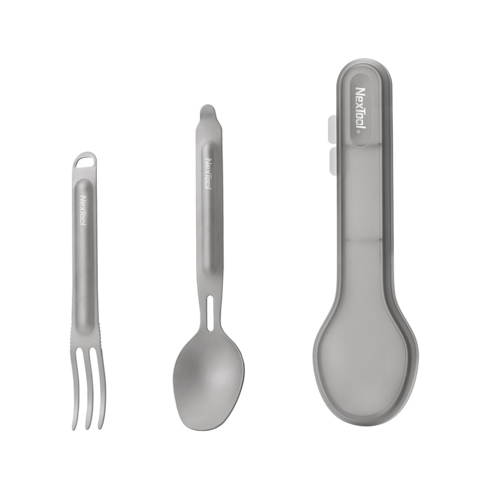 Туристический набор ложка-вилка NexTool Titanium Tableware Set, титан фото 1