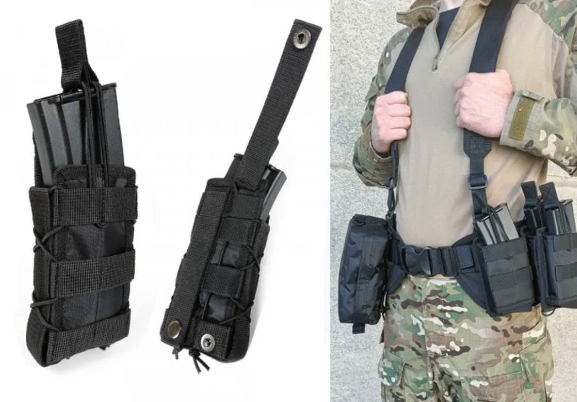 Підсумок під магазин АК/РПК одинарний відкритий Чорний (MOLLE, підсумок на розгрузку, жилет, РПС) фото 1